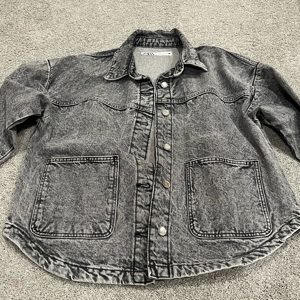 Zara Charcoal Washed Denim Jacket